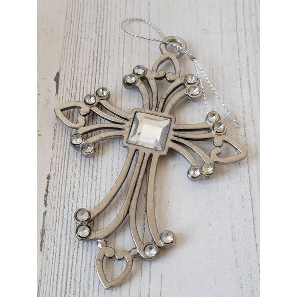 Metal cross gem silver ornament Xmas decor Bible - Picture 4 of 4